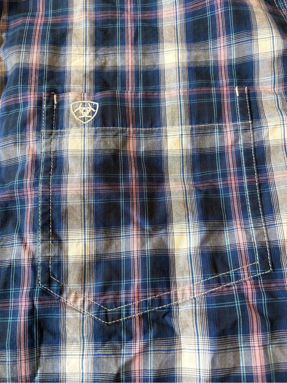 Ariat Navy Plaid Button-Down Shirt with Pink and Cream Accents